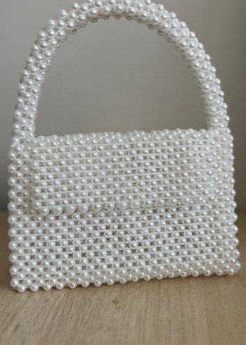 Boncuk İşlemeli Beyaz Örgü Kadın Çanta - Görsel 2