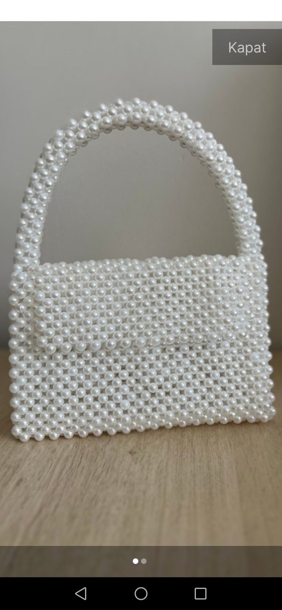 Boncuk İşlemeli Beyaz Örgü Kadın Çanta - Görsel 2
