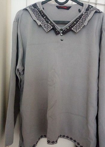 Gri Keten Kadın Gömlek, Uzun Kollu, Düğmeli - Görsel 2