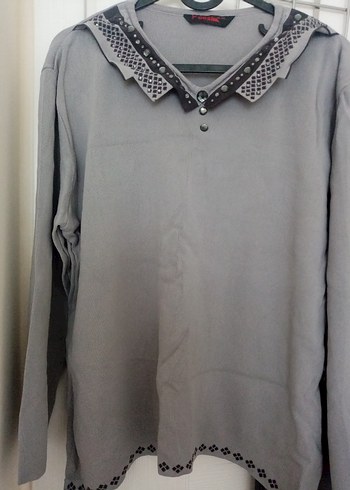 Gri Keten Kadın Gömlek, Uzun Kollu, Düğmeli - Görsel 3