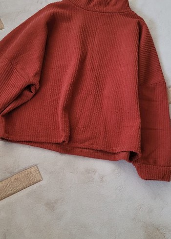 Kırmızı Kadın Süet Düğmeli Salaş Kazak - Görsel 4