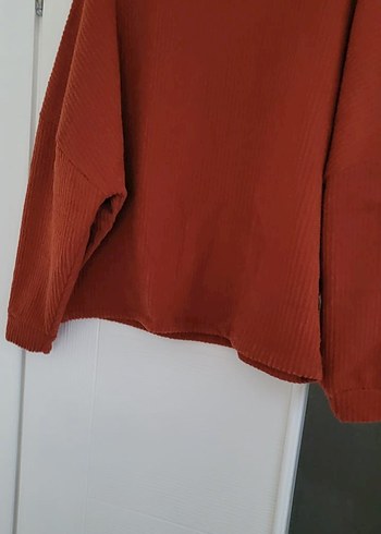 Kırmızı Kadın Süet Düğmeli Salaş Kazak - Görsel 3