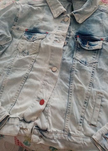 Düğmeli, Gri-Mavi Kadın Kot Ceketi - Görsel 2