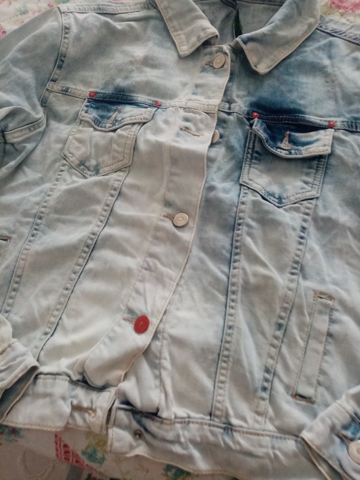 Düğmeli, Gri-Mavi Kadın Kot Ceketi - Görsel 2