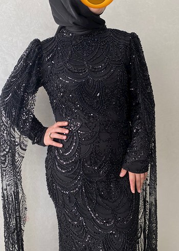 Abiye Siyah Gotik Uzun Kollu Abiye Elbise
