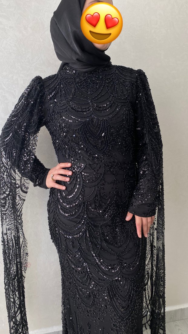 Siyah Gotik Uzun Kollu Abiye Elbise - Görsel 2