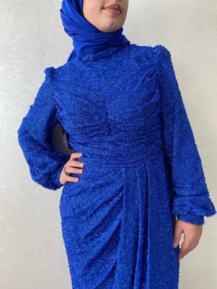 Mavi Drapeli Uzun Abiye Elbise - Görsel 2