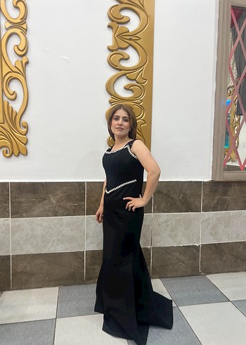 Boncuk İşlemeli Siyah Uzun Abiye Elbise - Görsel 2