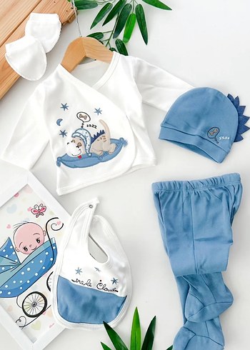 Mavi Çizgili Bebek Hastane Kıyafeti Seti - Görsel 4