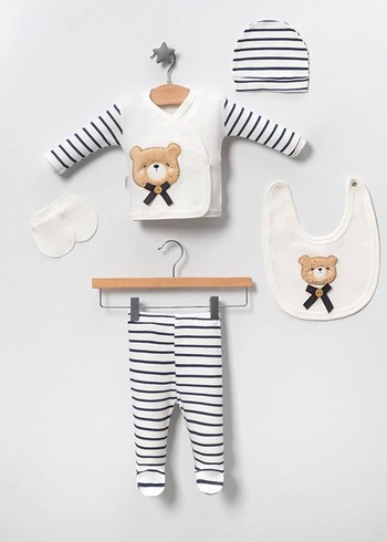 Mavi Çizgili Bebek Hastane Kıyafeti Seti - Görsel 3