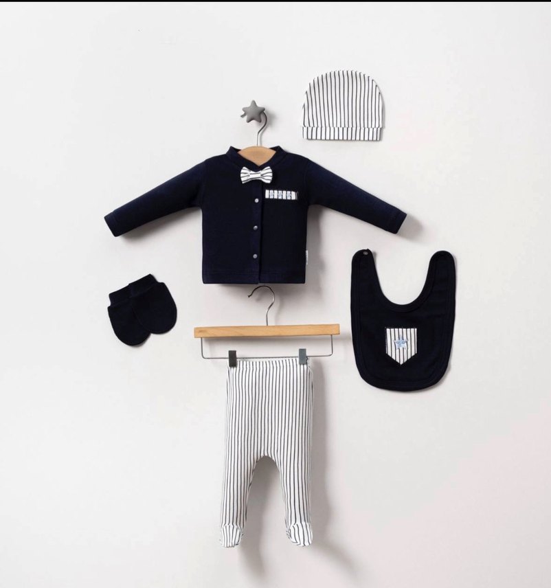 Mavi Çizgili Bebek Hastane Kıyafeti Seti - Görsel 2