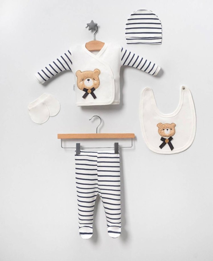 Mavi Çizgili Bebek Hastane Kıyafeti Seti - Görsel 3
