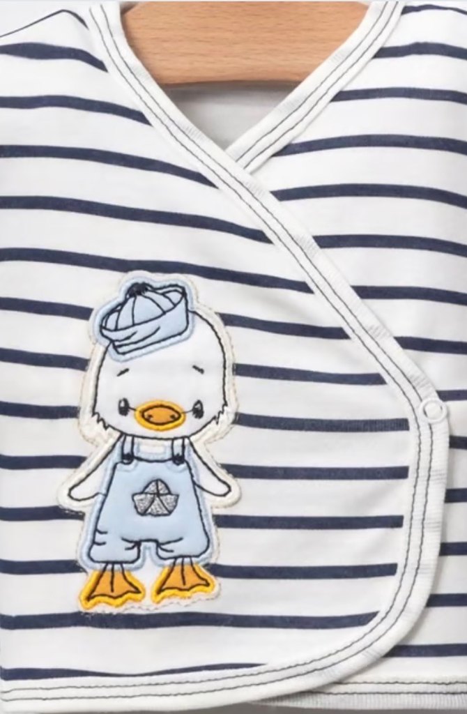 Bebek için çizgili ve baskılı gri önlük seti - Görsel 3