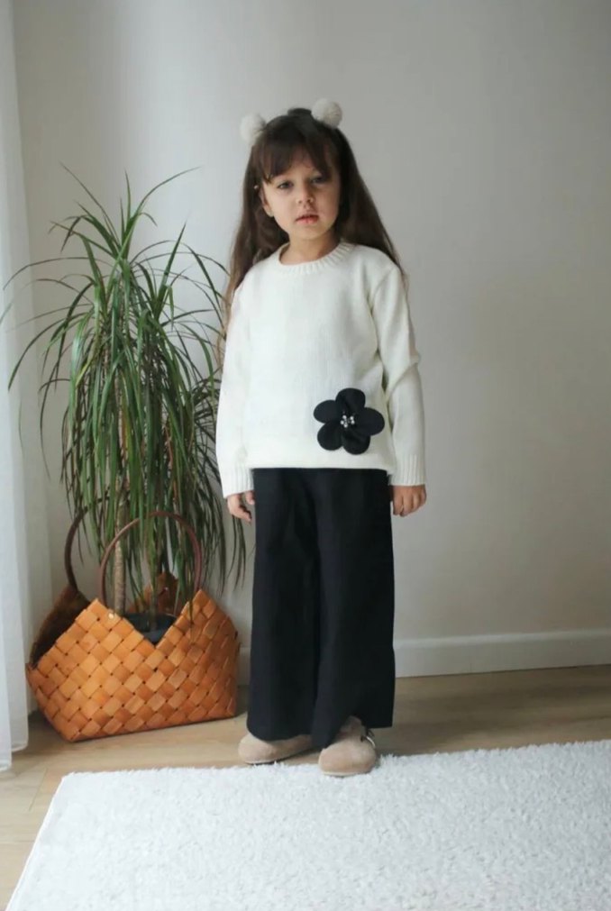 Beyaz Örme Triko Kız Sweatshirt - Görsel 2