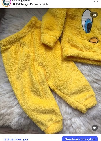 Sarı Nakışlı Çocuk Peluş Pijama Takımı - Görsel 3