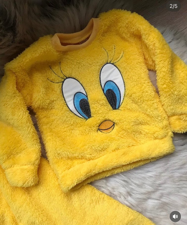 Sarı Nakışlı Çocuk Peluş Pijama Takımı - Görsel 2