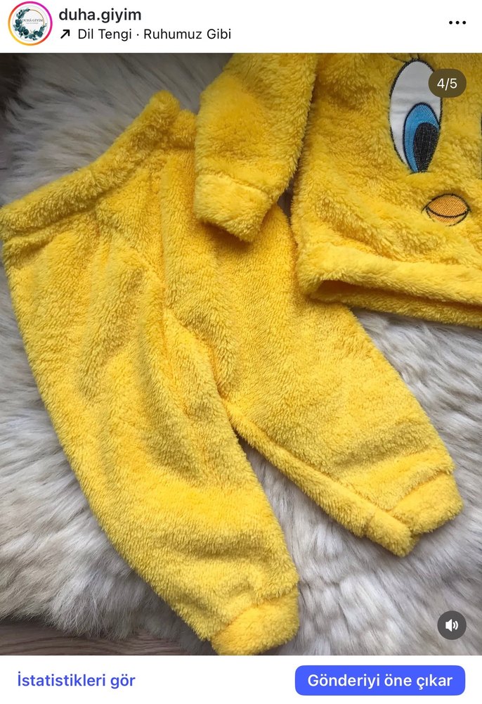 Sarı Nakışlı Çocuk Peluş Pijama Takımı - Görsel 3