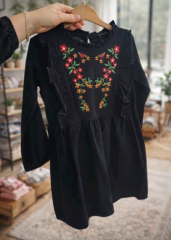 Nakışlı Siyah Uzun Kollu Bohem Kız Bluz - Görsel 2