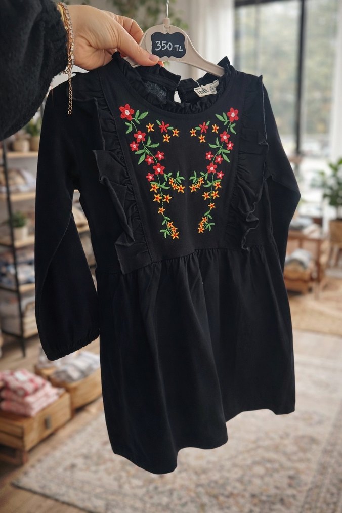 Nakışlı Siyah Bohem Kız Bluzu - Görsel 2