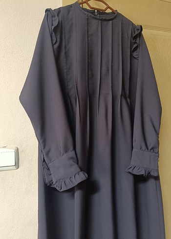 Gri Uzun Pilili Kadın Elbise
