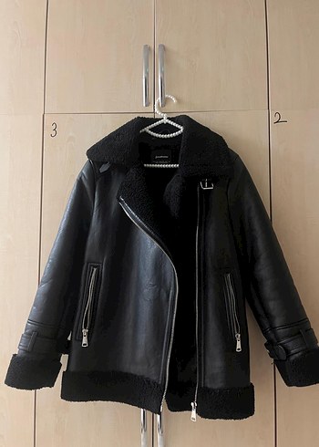 Stradivarius Siyah Kürklü Deri Biker Ceket