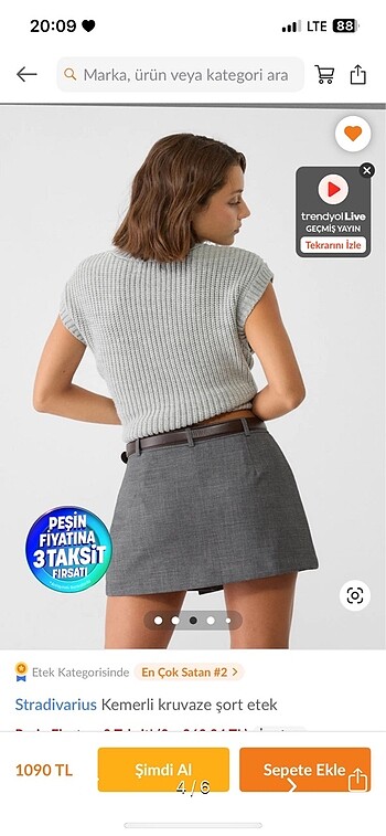m Beden gri Renk Stradivarius şort etek