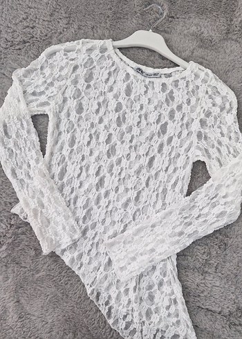 Asimetrik Kesim Dantel Bluz - Görsel 4