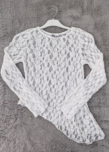 Asimetrik Kesim Dantel Bluz - Görsel 3