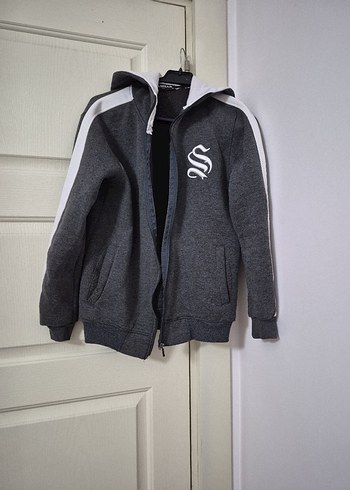 Gri Kapüşonlu Fermuarlı Erkek Sweatshirt - Görsel 4