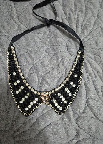 İşlemeli Boncuklu Siyah Midi Kolye - Görsel 6