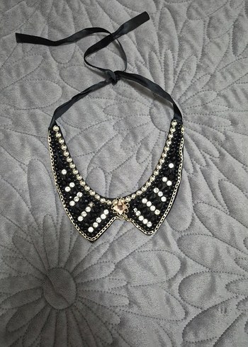 İşlemeli Boncuklu Siyah Midi Kolye - Görsel 5