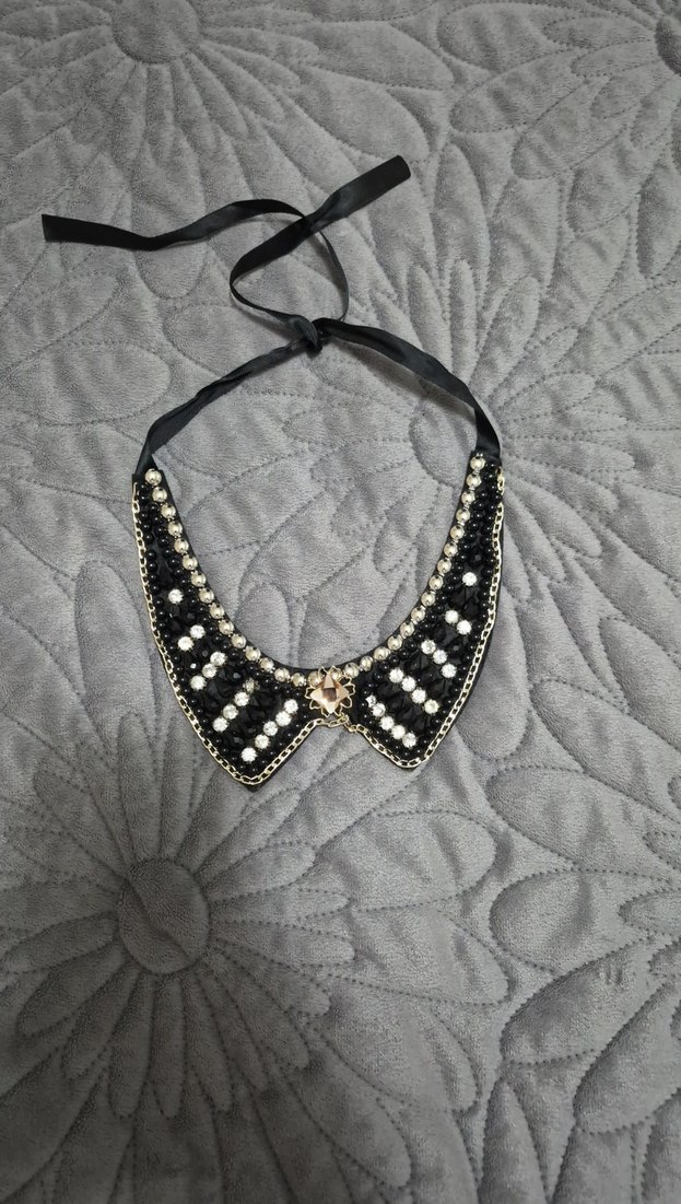 İşlemeli Boncuklu Siyah Midi Kolye - Görsel 5