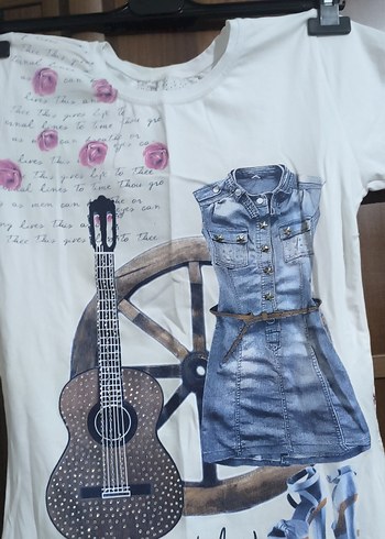 Kız Çocuk Bohem Baskılı Beyaz Tişört - Görsel 3