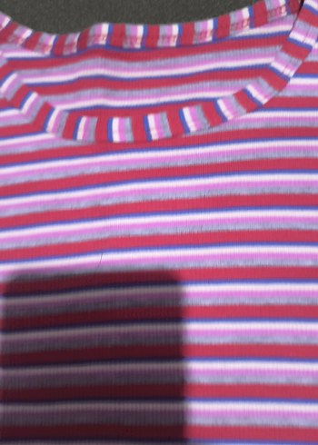 Kız Çocuk Mor Çizgili Kısa Kollu Tişört - Görsel 4