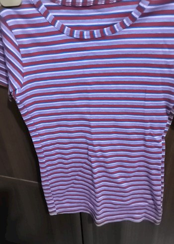 Kız Çocuk Mor Çizgili Kısa Kollu Tişört - Görsel 2