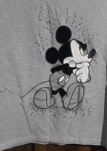 Gri Uzun Kollu Mickey Baskılı Hamile Tişörtü - Görsel 5