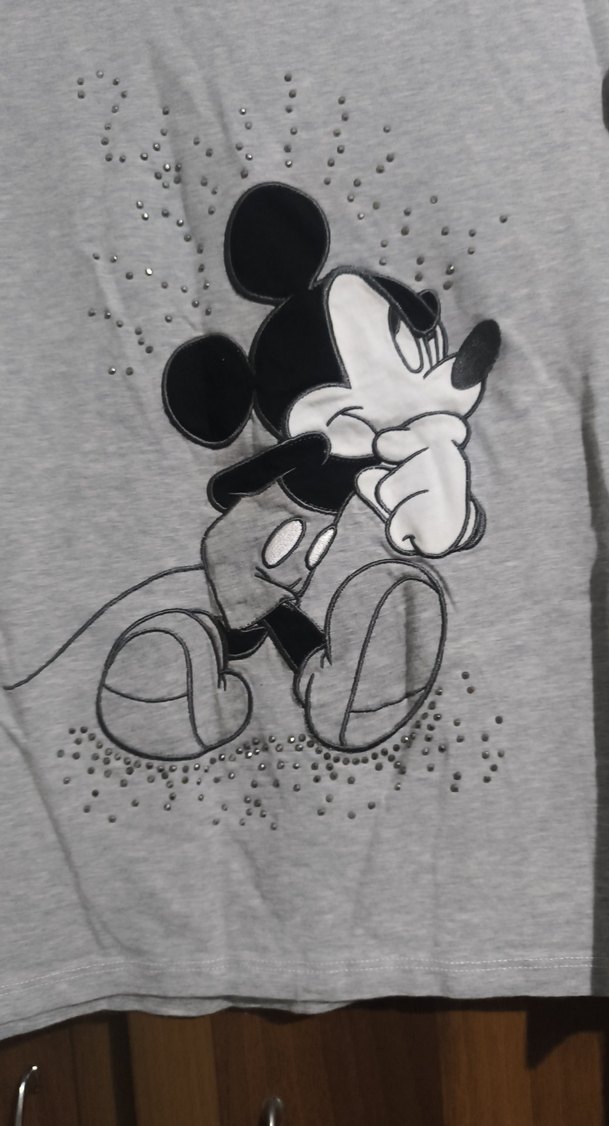 Gri Uzun Kollu Mickey Baskılı Hamile Tişörtü - Görsel 3