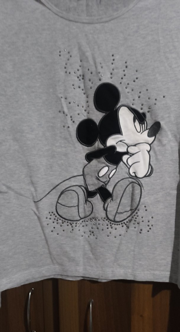 Gri Uzun Kollu Mickey Baskılı Hamile Tişörtü - Görsel 5