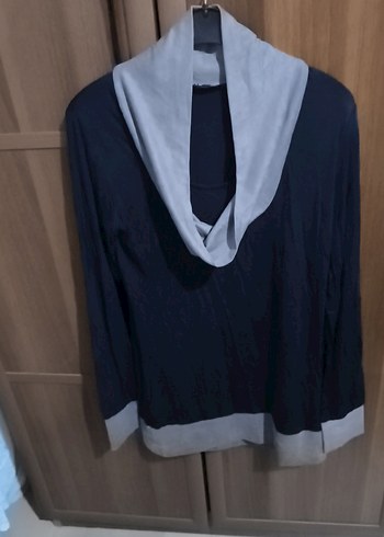 Yüksek Yakalı  lacivert  açık kahverengi Hamile Bluzu - Görsel 6