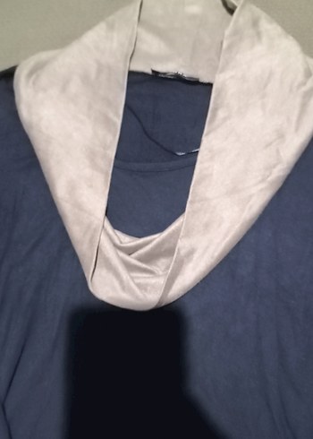 Yüksek Yakalı  lacivert  açık kahverengi Hamile Bluzu - Görsel 3