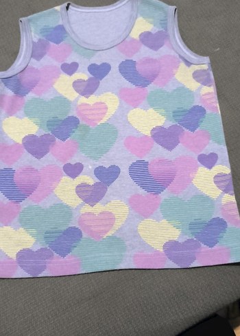 Kız Çocuk Çok Renkli Kalp Desenli Örme Atlet - Görsel 2