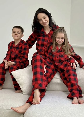 Kırmızı Ekose aile  Pijama Takımı - Görsel 2