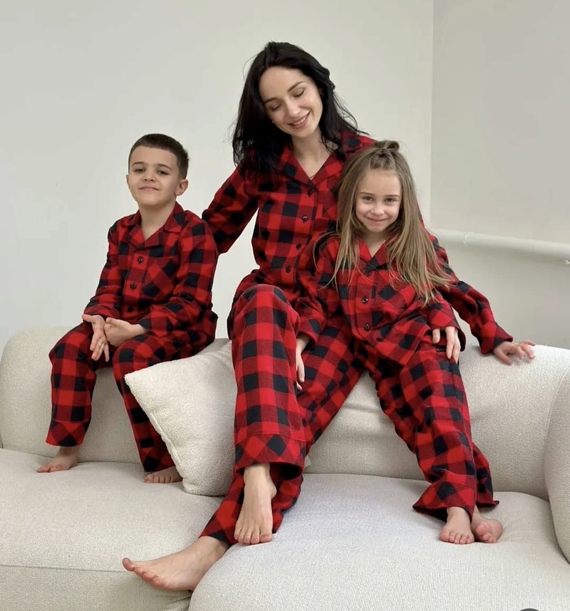 Kırmızı Ekose aile  Pijama Takımı - Görsel 2