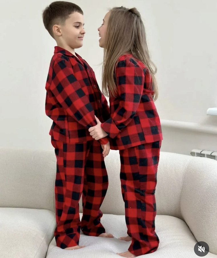 Kırmızı Ekose aile  Pijama Takımı - Görsel 3