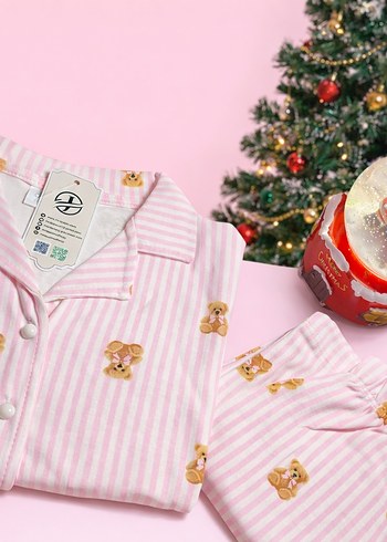 Pembe Çizgili kız çocuk  Pijama Takımı - Görsel 3