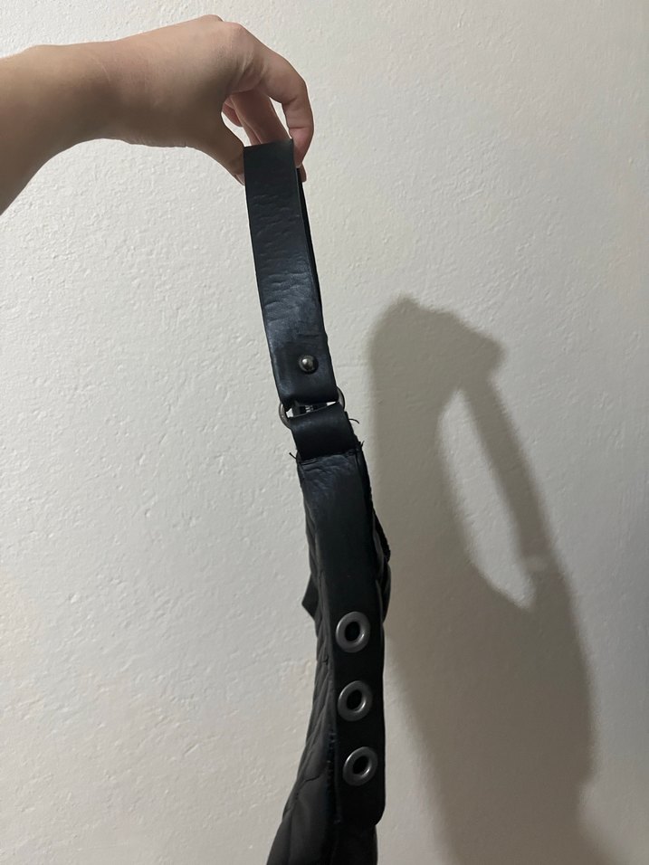 Siyah Deri Puantiyeli Kemerli Kadın Çanta - Görsel 2