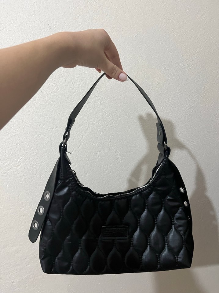 Siyah Deri Puantiyeli Kemerli Kadın Çanta - Görsel 3