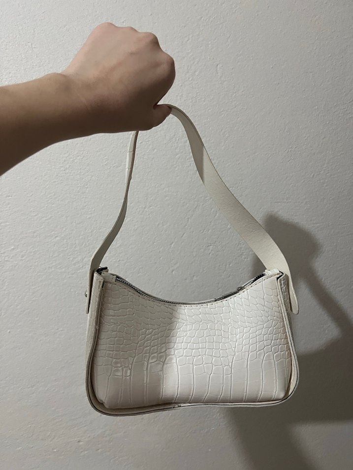 Beyaz Deri Yılan Desenli Kadın Çanta - Görsel 2