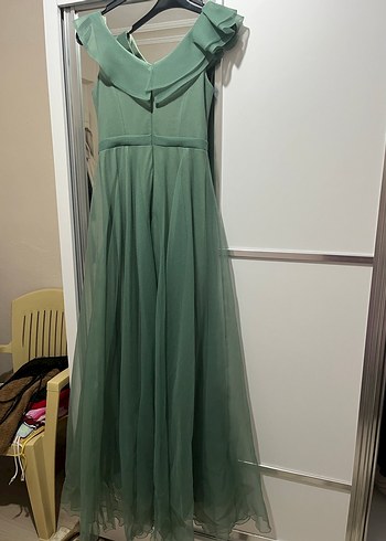 Drapeli Uzun Yeşil Abiye Elbise - Görsel 2