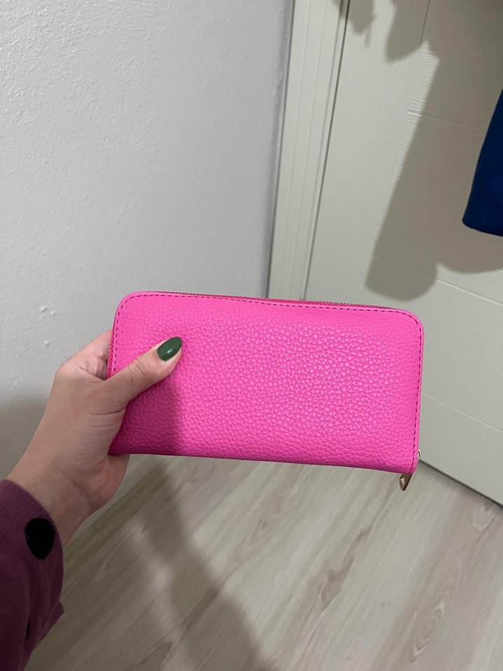 Pembe Fermuarlı Deri Kadın Clutch Çanta - Görsel 2